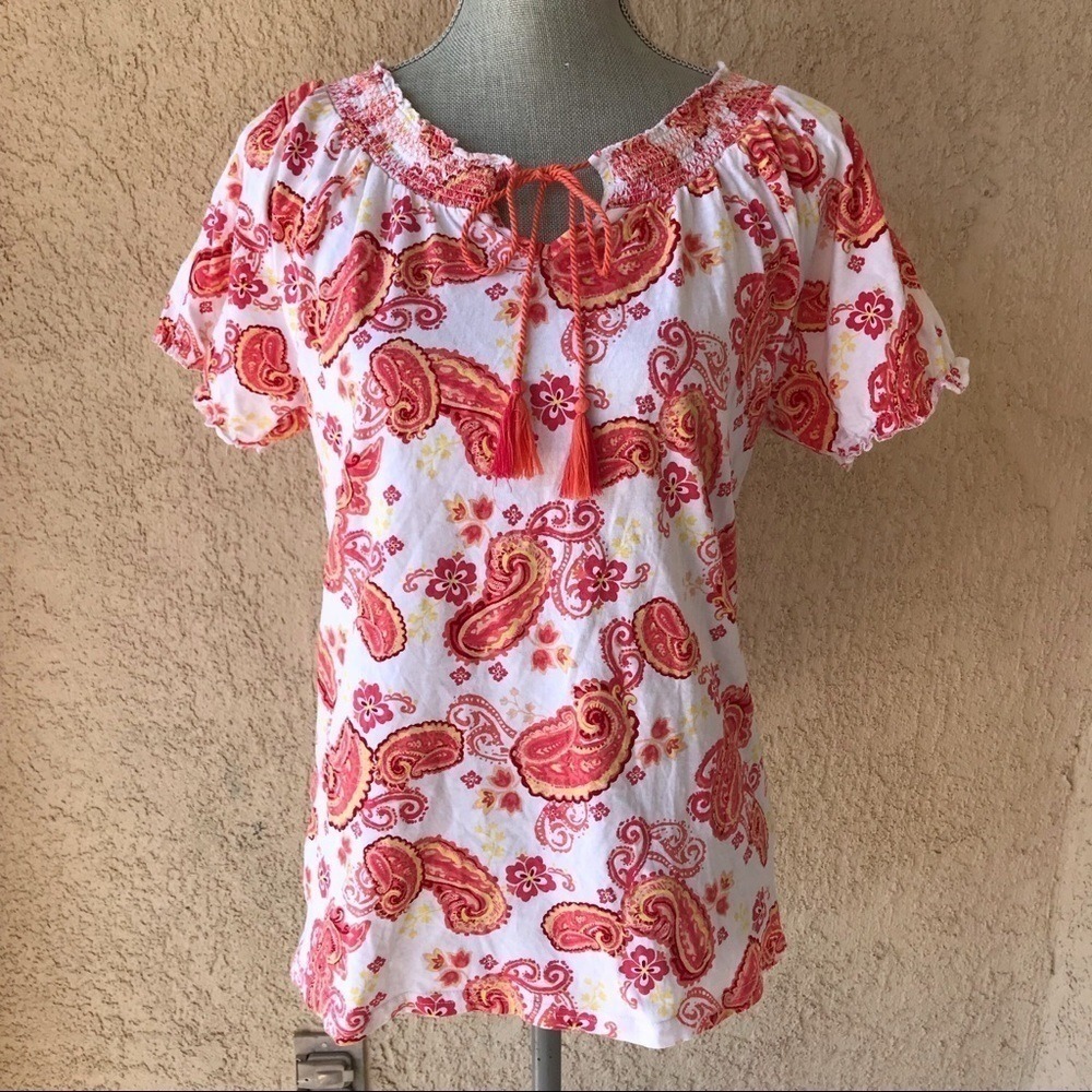 On or Off The Shoulder Top‎ Paisley Print Cotton M
